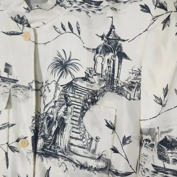 Vintage Liz Claiborne 100% Silk Chinoiserie Blazer Stand Collar Floral White -10 - Picture 3 of 7